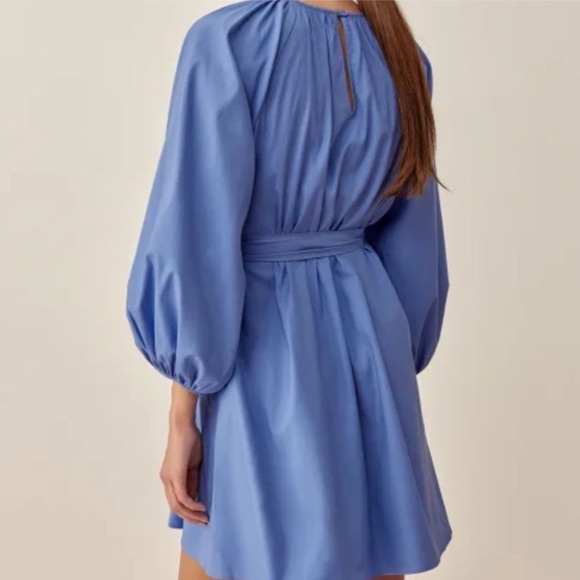 Reformation Rennae Puff Sleeve Mini Dress Dusk Blue - Picture 2 of 6